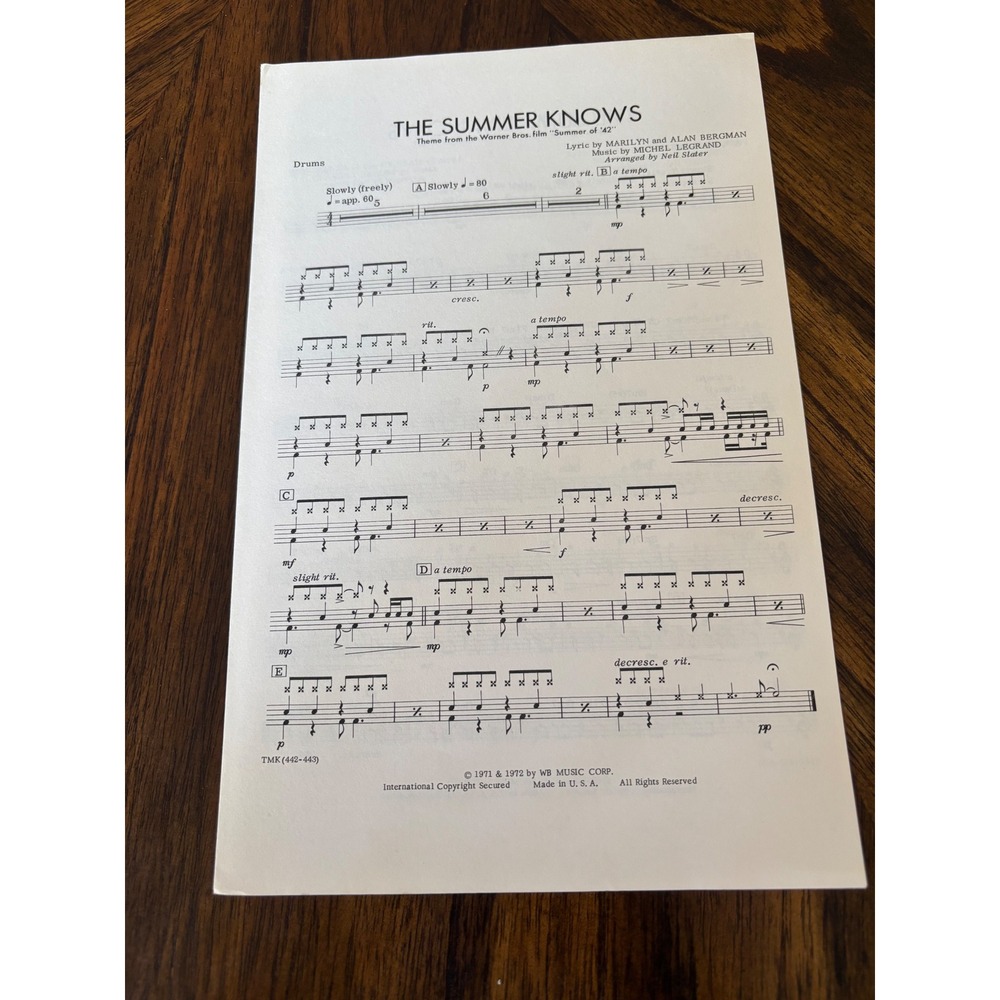 The Summer Knows Sheet Music Summer of '42 Theme Michel Legrand 1971 Vintage